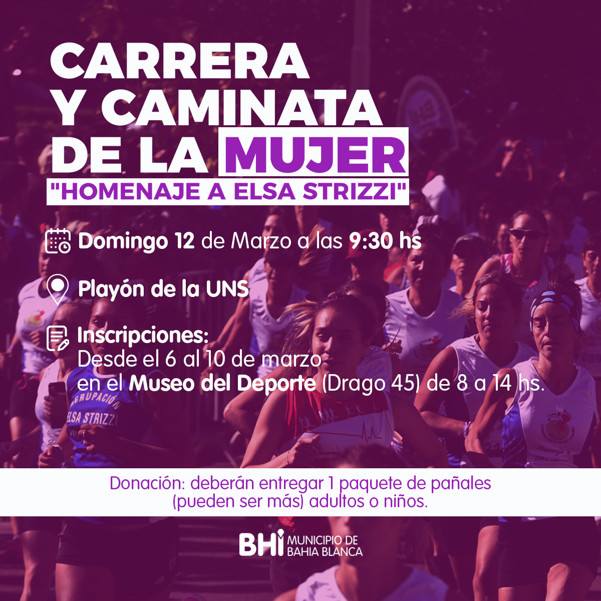 Nueva edición de la Carrera y caminata de la Mujer “Homenaje a Elsa  Strizzi” | Prensa Bahía